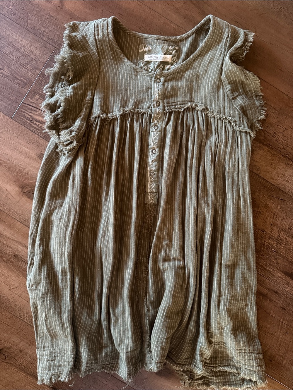 Free People Olive Green Gauze Ruffled Sleeve Tunic